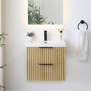Livia 24&quot Wall-mounted Wood Vanity in Nature Brown Artificial Sink no Mirror