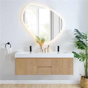 Siena 60&quot Wall-mounted Wood Vanity in Light Brown Artificial SInk with Mirror