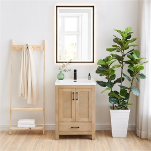 Bondi 24&quot Wood Vanity in Light Brown Artificial Drop-in Sink with Mirror