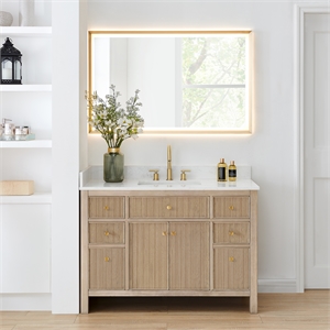 Cerrito 48&quot Wood Vanity in Nature Oak Engineered Stone Top with Mirror