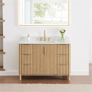 Sierra 48&quot Wood Vanity in Washed Light Brown Engineered Stone Top no Mirror