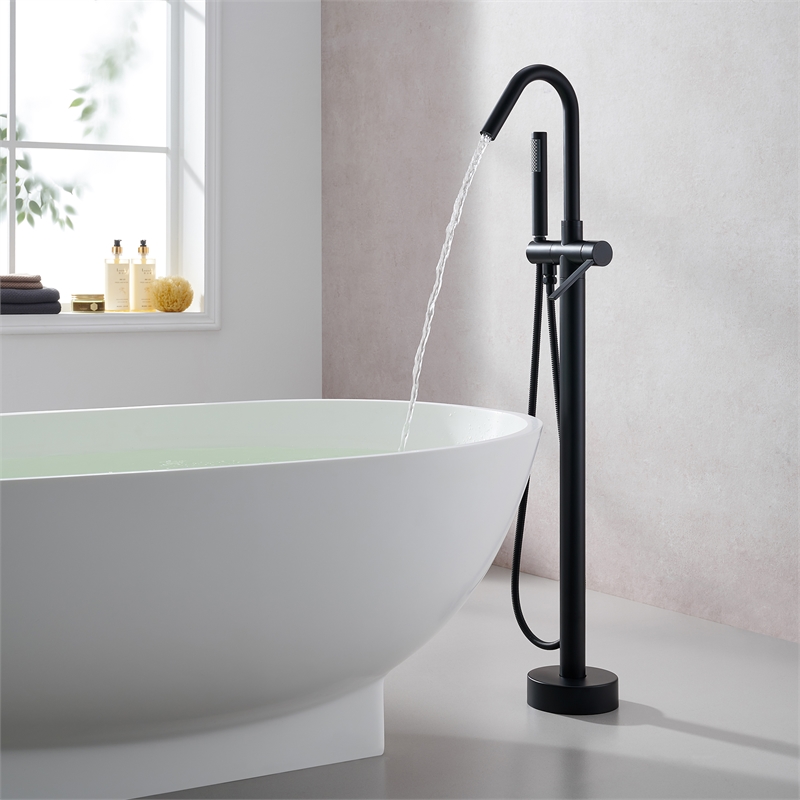 Marina Brass Freestanding Tub Faucet in Matte Black with Handshower