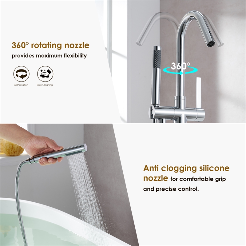 Marina Brass Freestanding Tub Faucet in Polished Chrome with Handshower