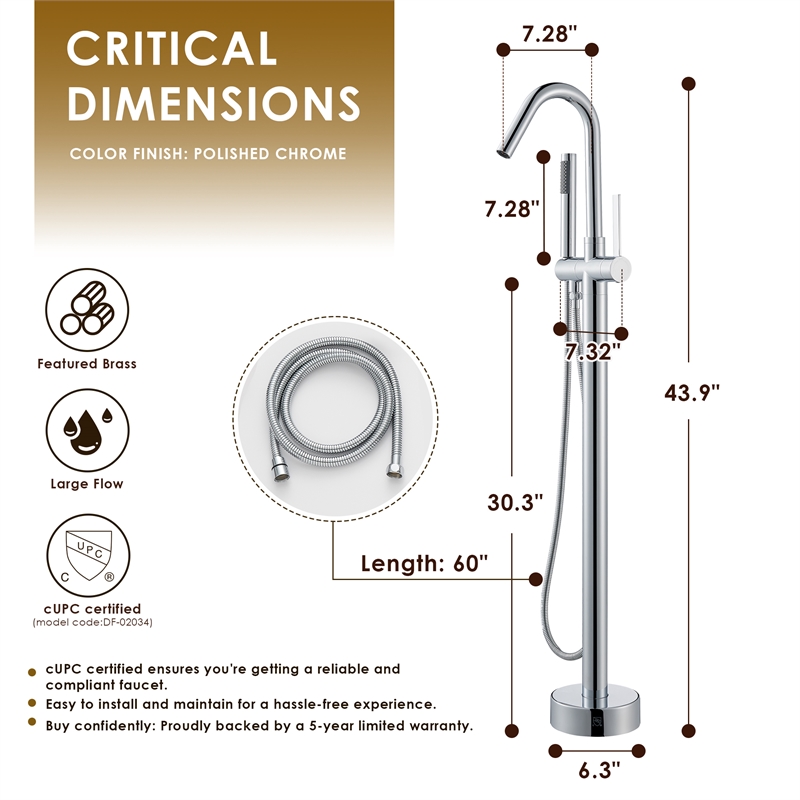 Marina Brass Freestanding Tub Faucet in Polished Chrome with Handshower