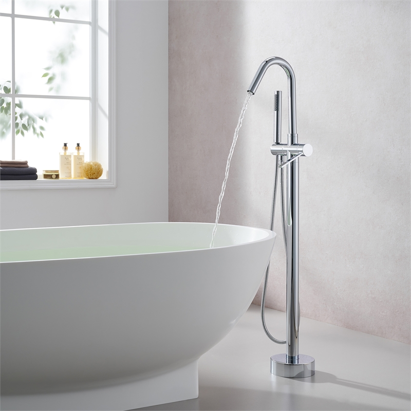 Marina Brass Freestanding Tub Faucet in Polished Chrome with Handshower