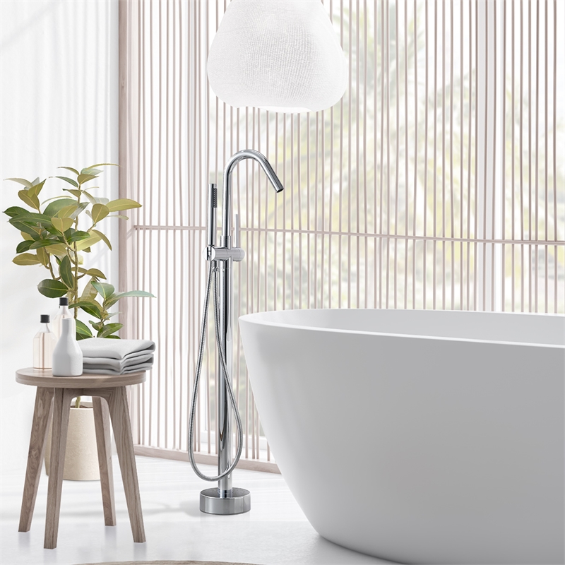 Marina Brass Freestanding Tub Faucet in Polished Chrome with Handshower