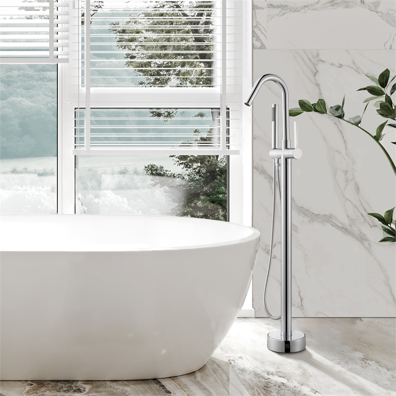 Marina Brass Freestanding Tub Faucet in Polished Chrome with Handshower