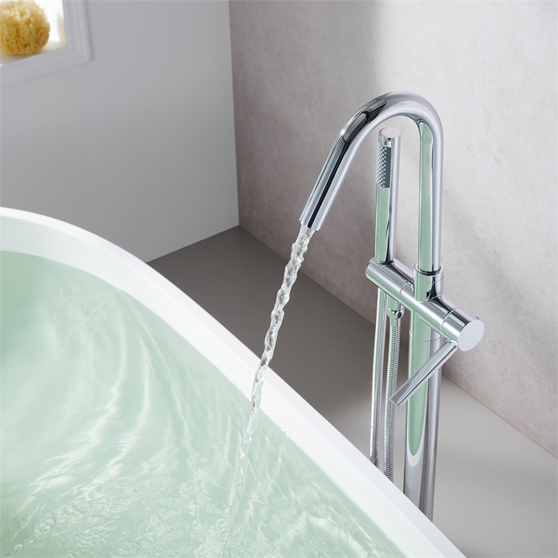 Marina Brass Freestanding Tub Faucet in Polished Chrome with Handshower