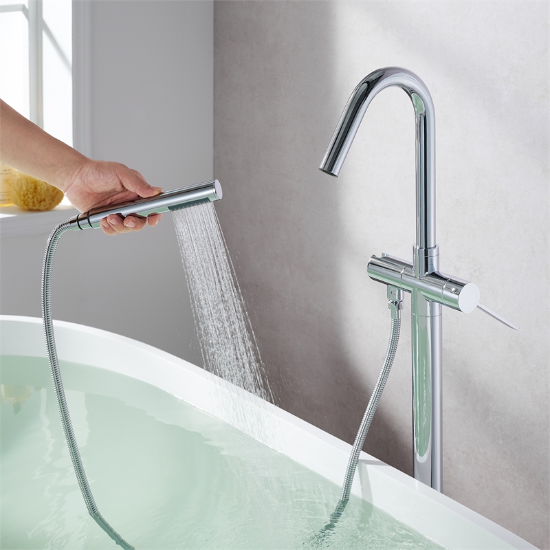 Marina Brass Freestanding Tub Faucet in Polished Chrome with Handshower