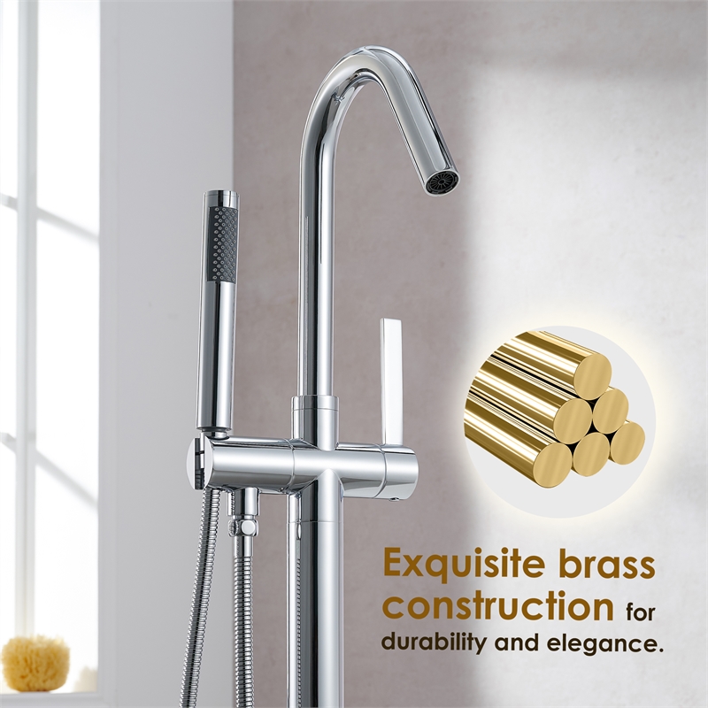 Marina Brass Freestanding Tub Faucet in Polished Chrome with Handshower