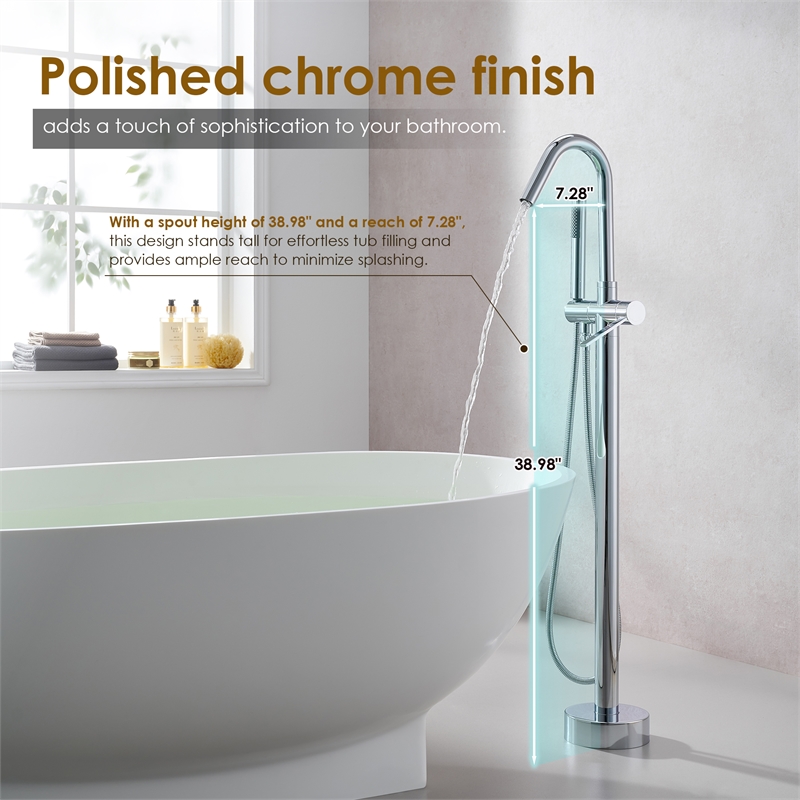 Marina Brass Freestanding Tub Faucet in Polished Chrome with Handshower