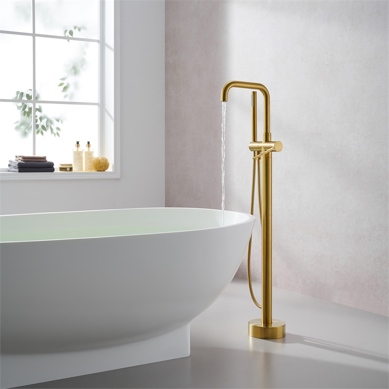 Florin Brass Freestanding Tub Faucet in Brushed Gold with Handshower