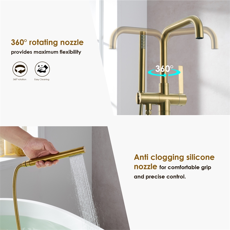 Florin Brass Freestanding Tub Faucet in Brushed Gold with Handshower