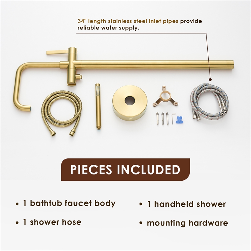 Florin Brass Freestanding Tub Faucet in Brushed Gold with Handshower