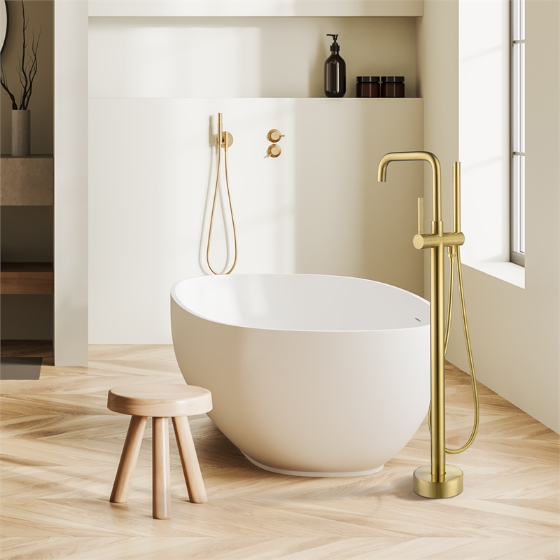 Florin Brass Freestanding Tub Faucet in Brushed Gold with Handshower