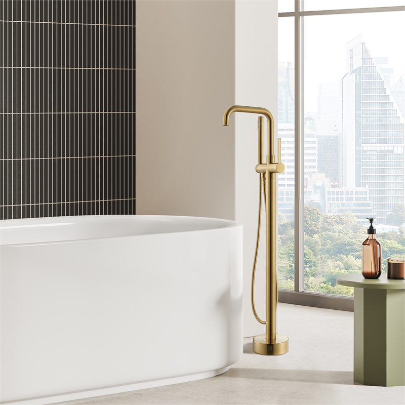 Florin Brass Freestanding Tub Faucet in Brushed Gold with Handshower
