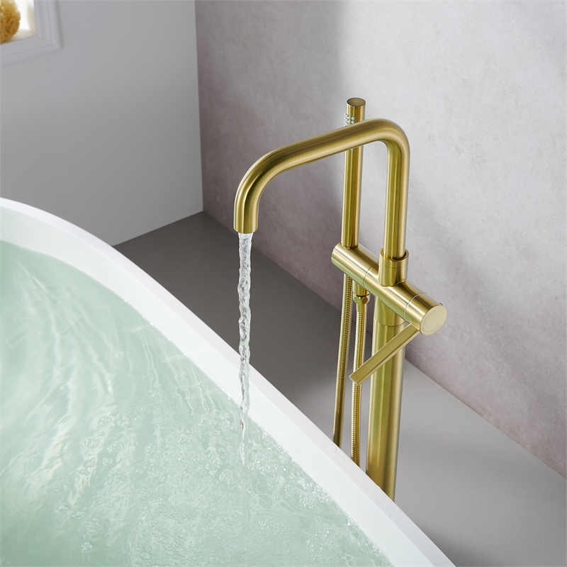 Florin Brass Freestanding Tub Faucet in Brushed Gold with Handshower