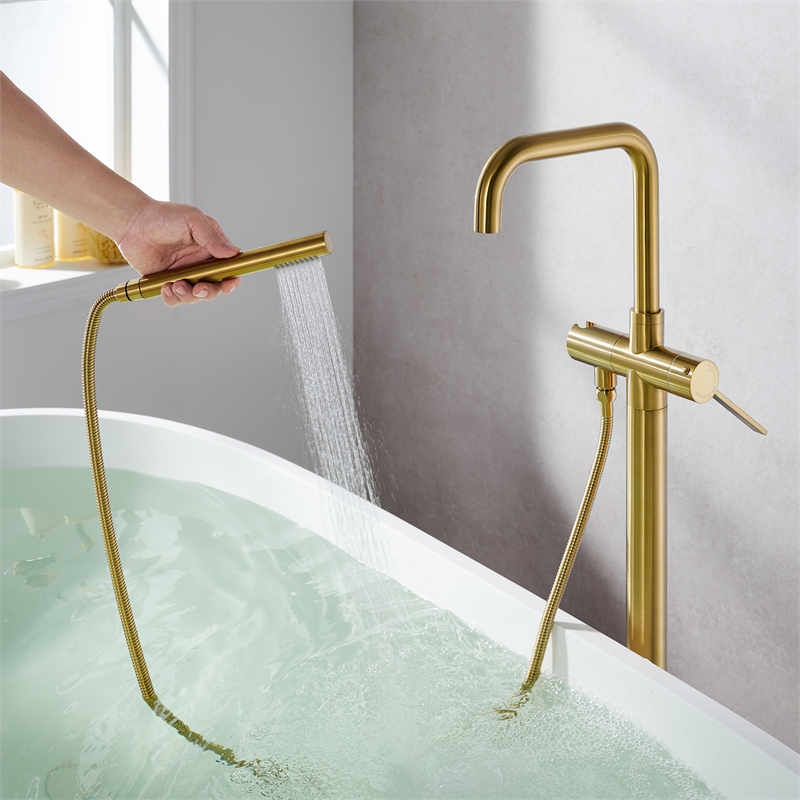 Florin Brass Freestanding Tub Faucet in Brushed Gold with Handshower
