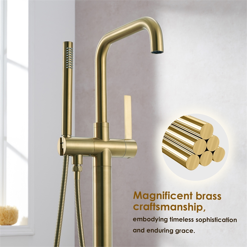 Florin Brass Freestanding Tub Faucet in Brushed Gold with Handshower