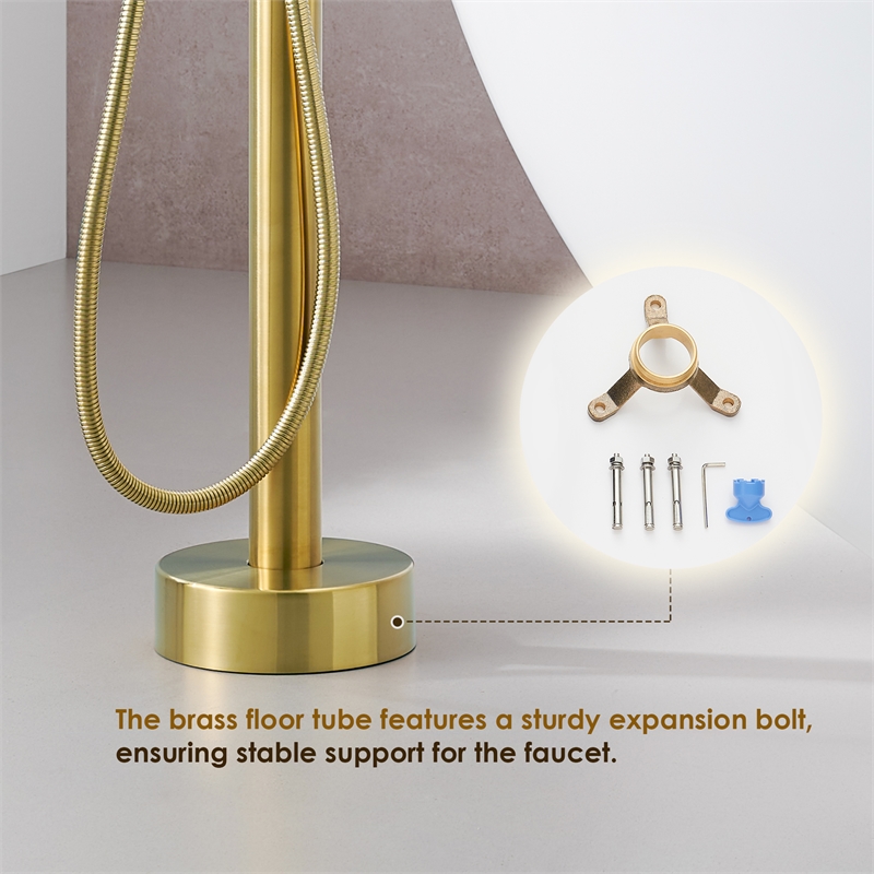 Florin Brass Freestanding Tub Faucet in Brushed Gold with Handshower