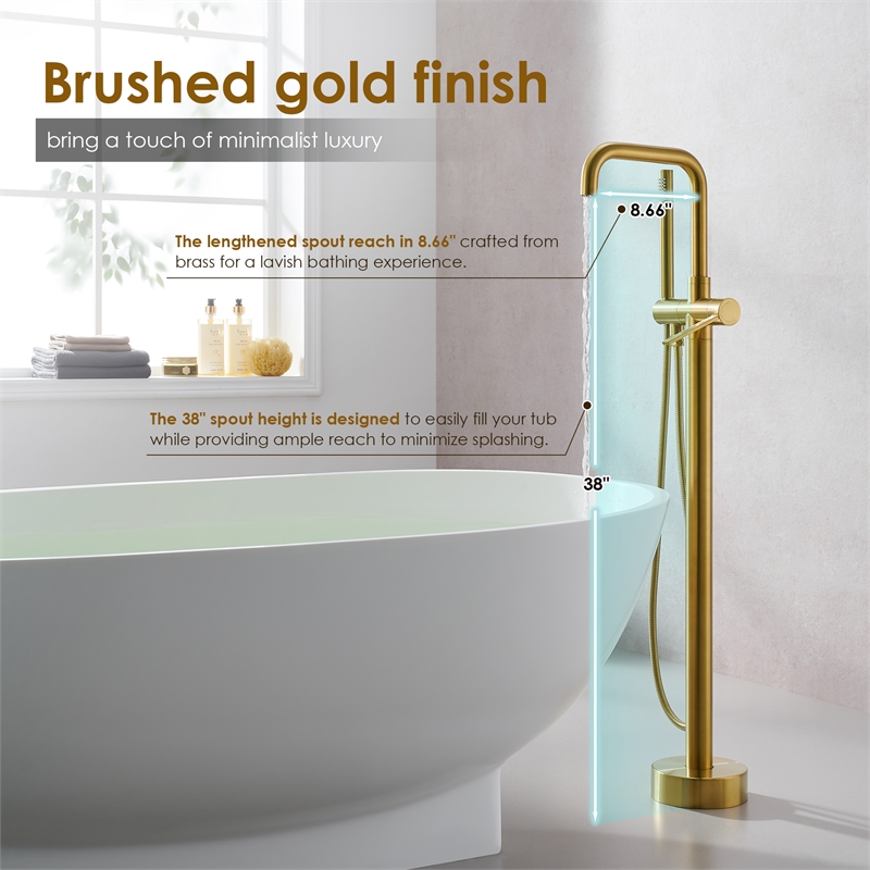 Florin Brass Freestanding Tub Faucet in Brushed Gold with Handshower