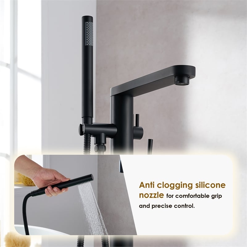 Allario Gleaming Brass Freestanding Tub Faucet in Matte Black with Handshower