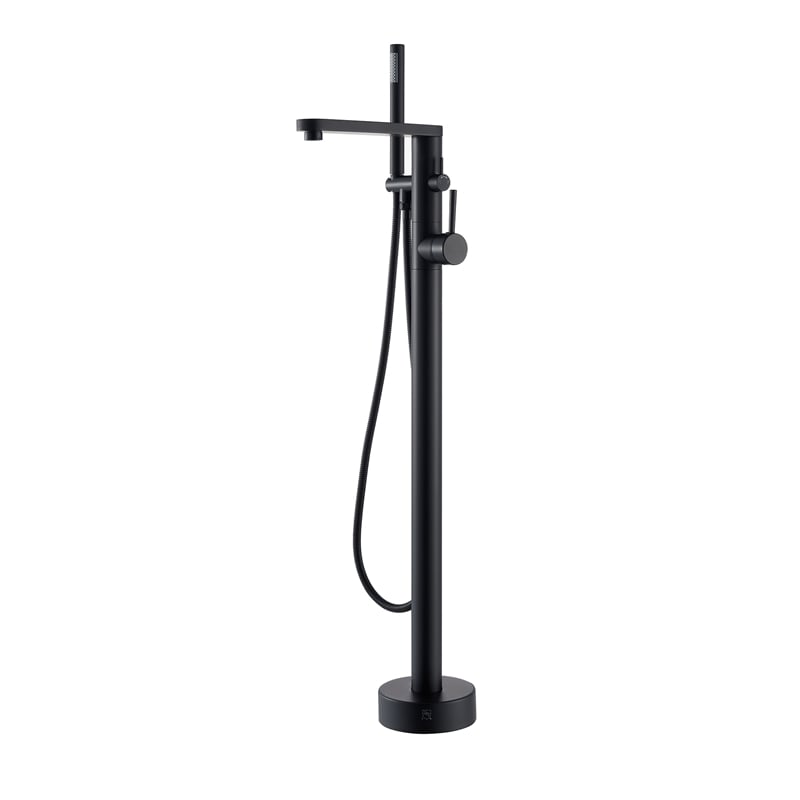 Allario Gleaming Brass Freestanding Tub Faucet in Matte Black with Handshower