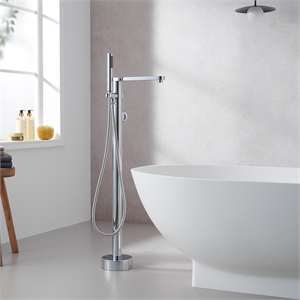 Allario Gleaming Brass Freestanding Tub Faucet in Chrome with Handshower