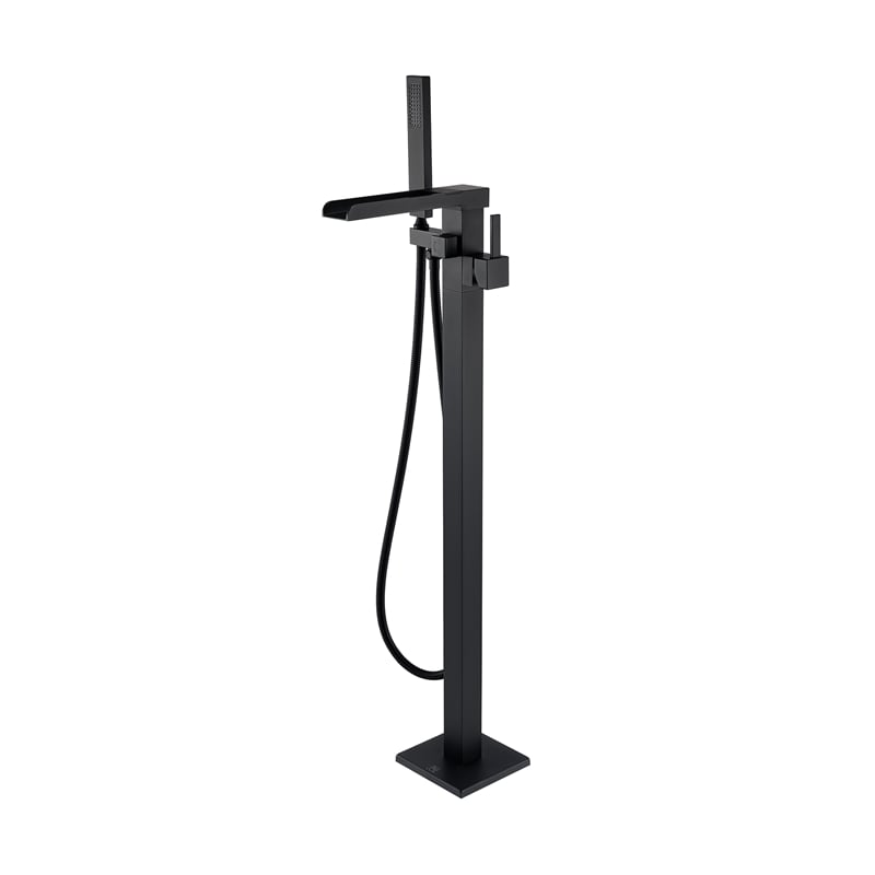 Camino Radiant Brass Freestanding Tub Faucet in Matte Black with Handshower
