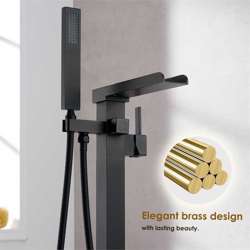 Camino Radiant Brass Freestanding Tub Faucet in Matte Black with Handshower