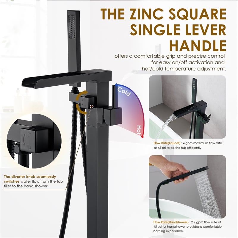 Camino Radiant Brass Freestanding Tub Faucet in Matte Black with Handshower