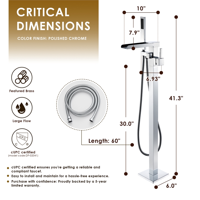 Camino Radiant Brass Freestanding Tub Faucet in Chrome with Handshower