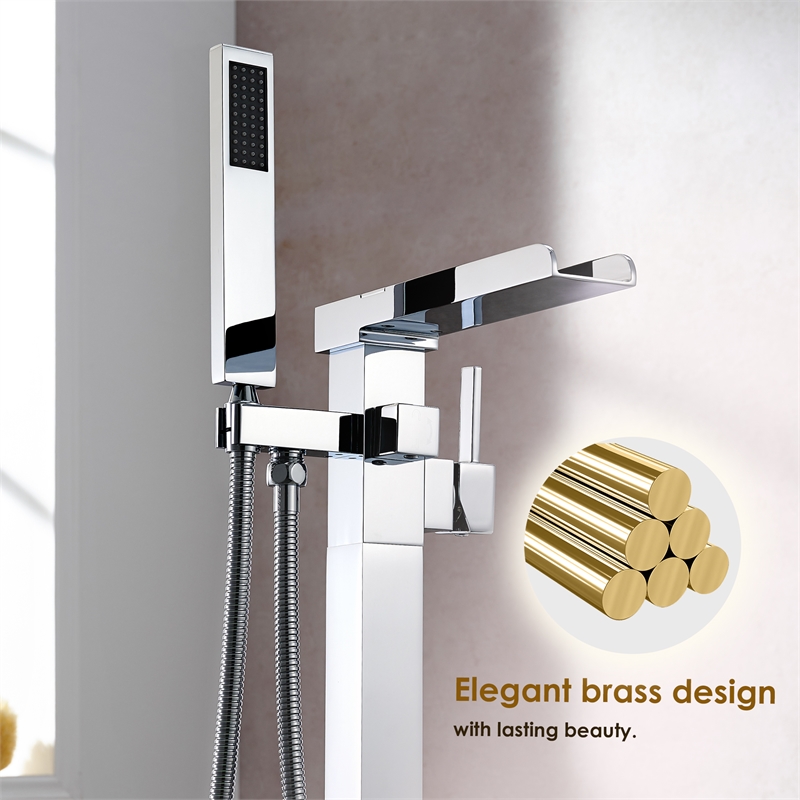 Camino Radiant Brass Freestanding Tub Faucet in Chrome with Handshower