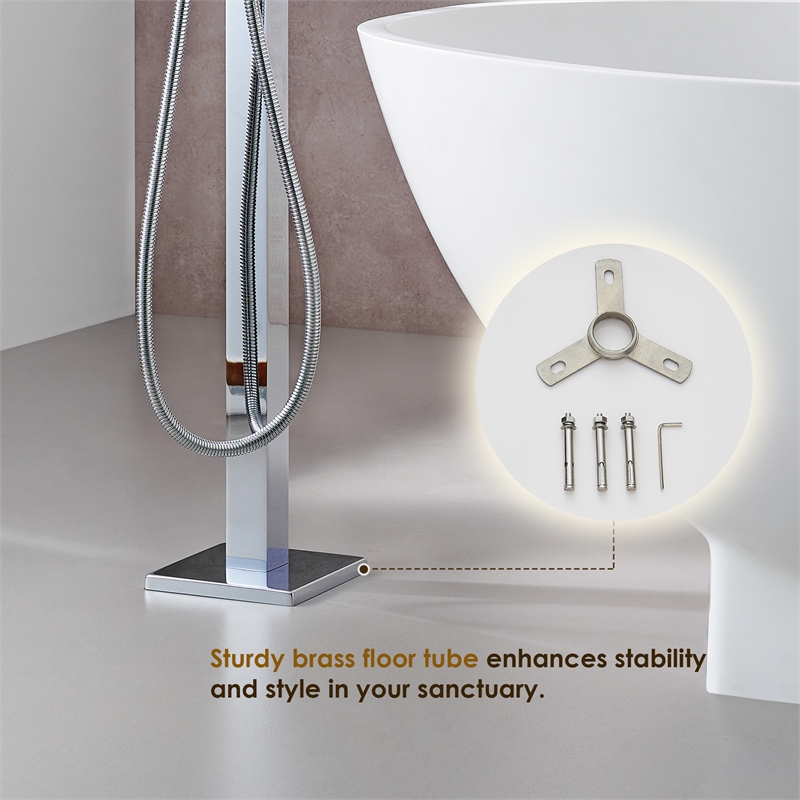 Camino Radiant Brass Freestanding Tub Faucet in Chrome with Handshower