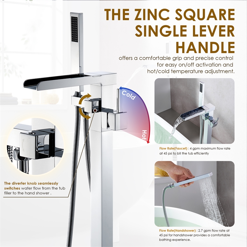 Camino Radiant Brass Freestanding Tub Faucet in Chrome with Handshower