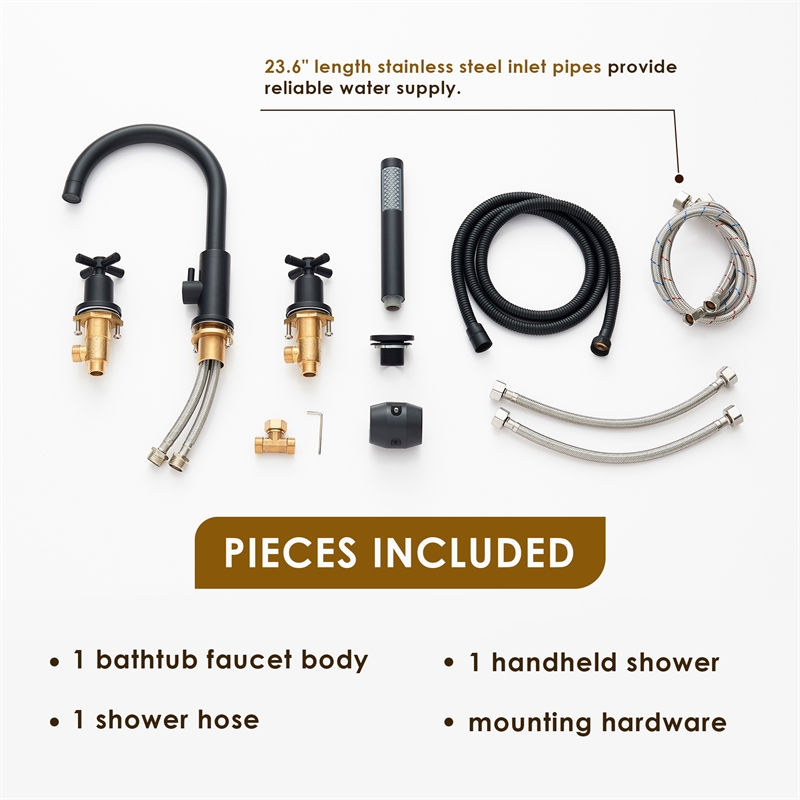 Sundale Brass Split Bathtub Faucet Four-Piece Set in Matte Black with Handshower