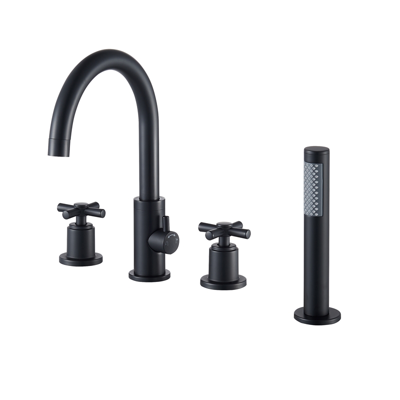 Sundale Brass Split Bathtub Faucet Four-Piece Set in Matte Black with Handshower