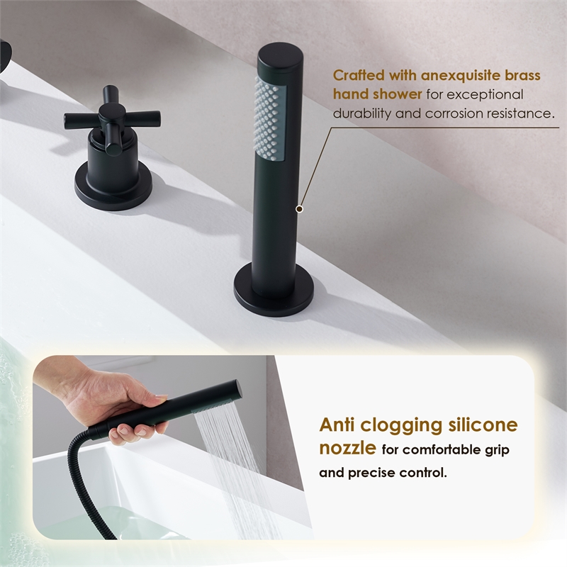 Sundale Brass Split Bathtub Faucet Four-Piece Set in Matte Black with Handshower