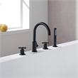 Sundale Brass Split Bathtub Faucet Four-Piece Set in Matte Black with Handshower