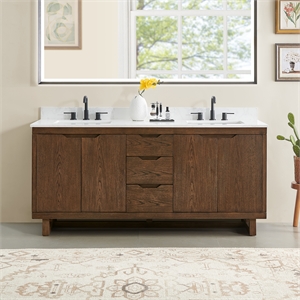 Mowry 72&quot Wood Vanity in Brown Brushed Oak Engineered Stone Top no Mirror