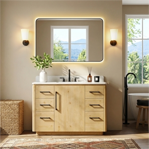 Serene 48&quot Wood Vanity in Nature Brown Engineered Stone Top no Mirror