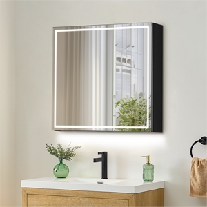 Hesili 32&quot Surface-Mount LED Lighted  Black Aluminum Mirror Medicine Cabinet
