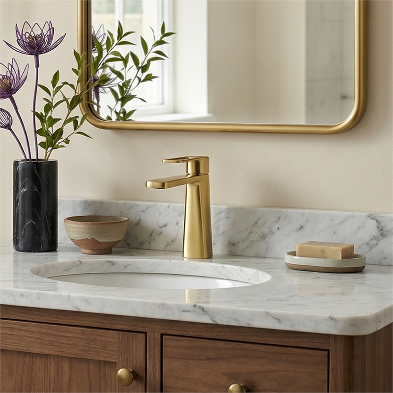 Paula Single Hole Single-Handle Brass Bathroom Faucet in Brushed Gold