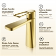 Paula Single Hole Single-Handle Brass Bathroom Faucet in Brushed Gold