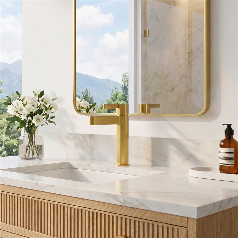 Stila Single Hole Single-Handle Brass Bathroom Faucet in Brushed Gold