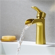 Single Hole Single-Handle Brass Waterfall Bathroom Faucet in Brushed Gold