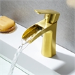 Single Hole Single-Handle Brass Waterfall Bathroom Faucet in Brushed Gold