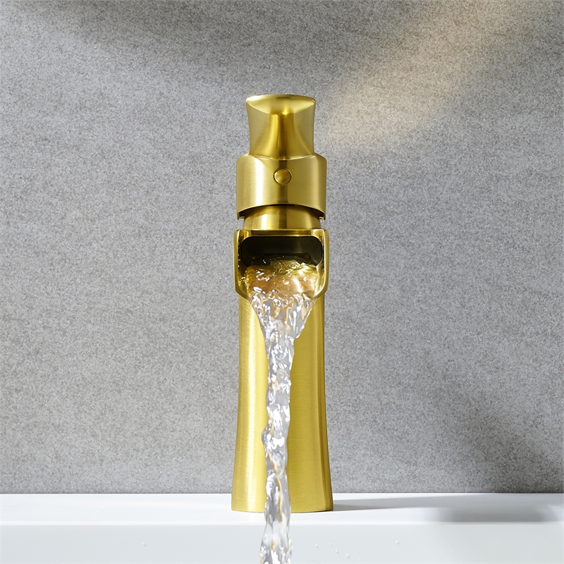 Single Hole Single-Handle Brass Waterfall Bathroom Faucet in Brushed Gold