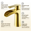 Single Hole Single-Handle Brass Waterfall Bathroom Faucet in Brushed Gold