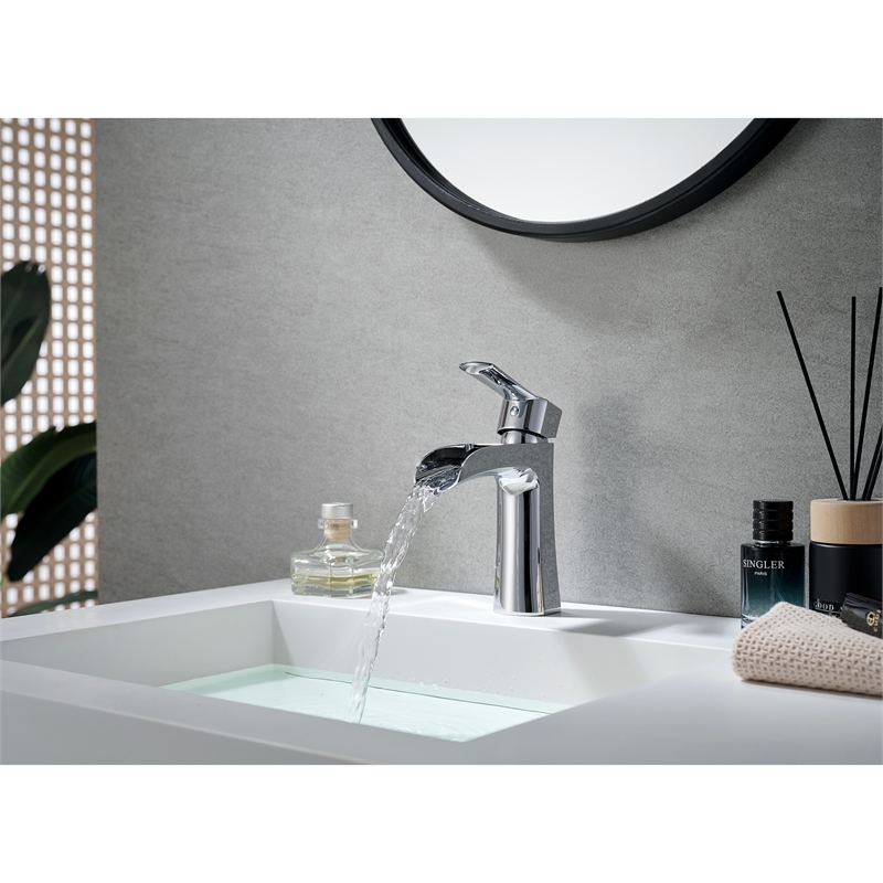 Tatcha Polished Chrome Single Hole Single-Handle Brass Waterfall Bathroom Faucet